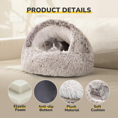 Calming Hooded Cat Bed – Anti-Anxiety Plush Cave & Self-Warming Nest