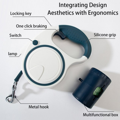 Retractable LED Dog Leash – Night Safety & Waste Bag Dispenser