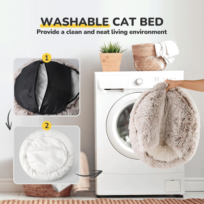 Calming Hooded Cat Bed – Anti-Anxiety Plush Cave & Self-Warming Nest
