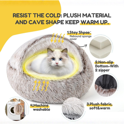 Calming Hooded Cat Bed – Anti-Anxiety Plush Cave & Self-Warming Nest