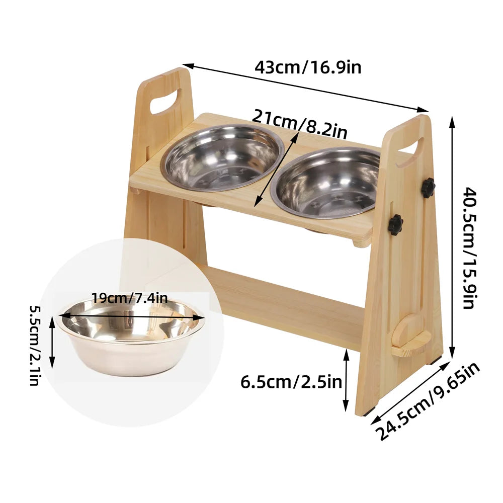 Adjustable Orthopedic Raised Feeder – Pine Wood Tilt Stand for Digestion