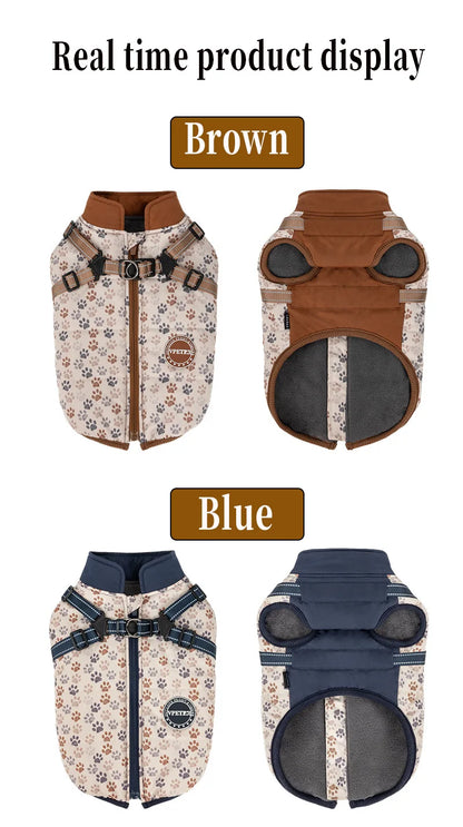 Waterproof Dog Coat | Fleece-Lined & Harness for Easy Walking