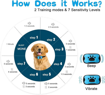 Humane No-Shock Vibration Bark Collar – Progressive Beep & Vibrate Trainer