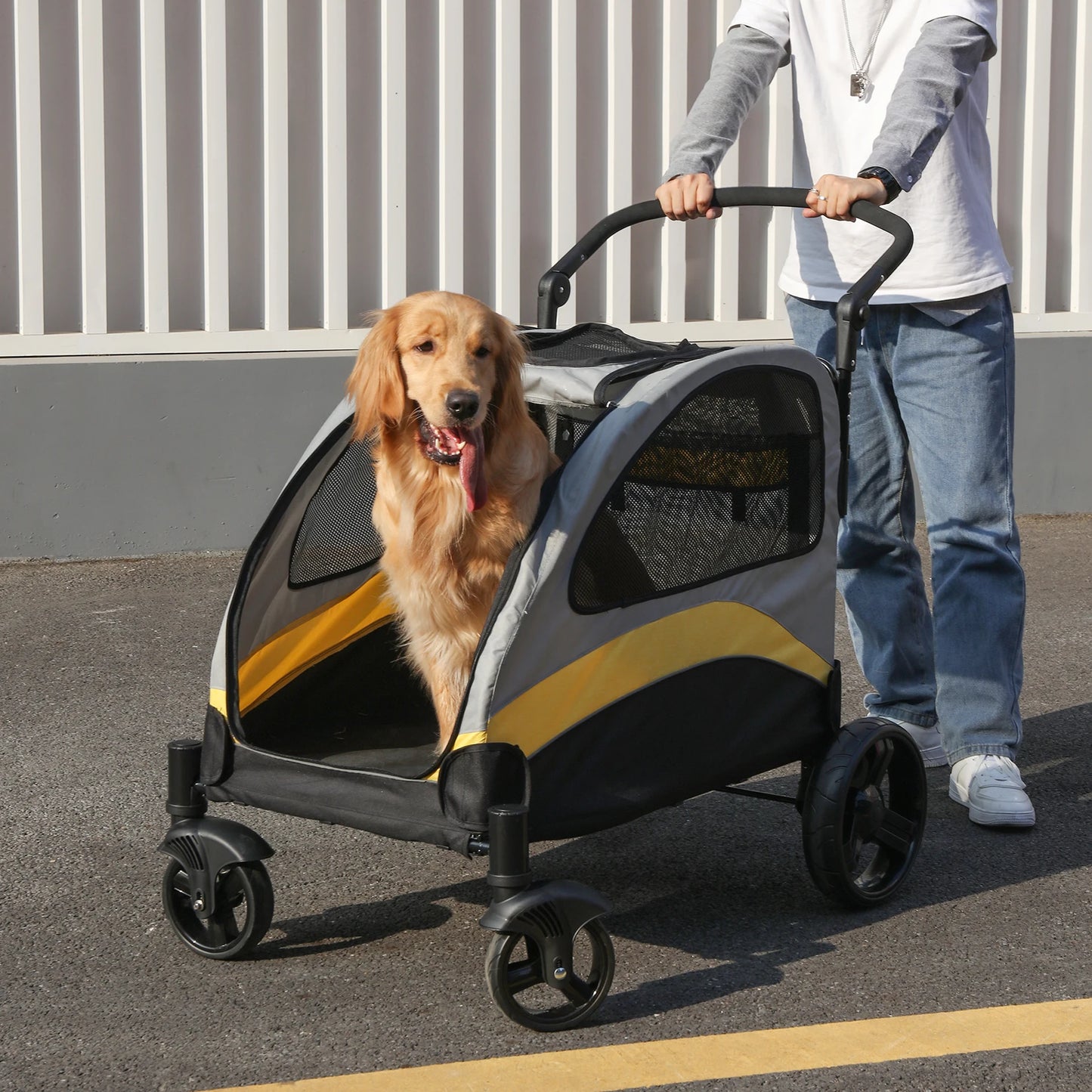 Heavy Duty Foldable Large Dog Stroller – All-Terrain Jogger for Big Breeds
