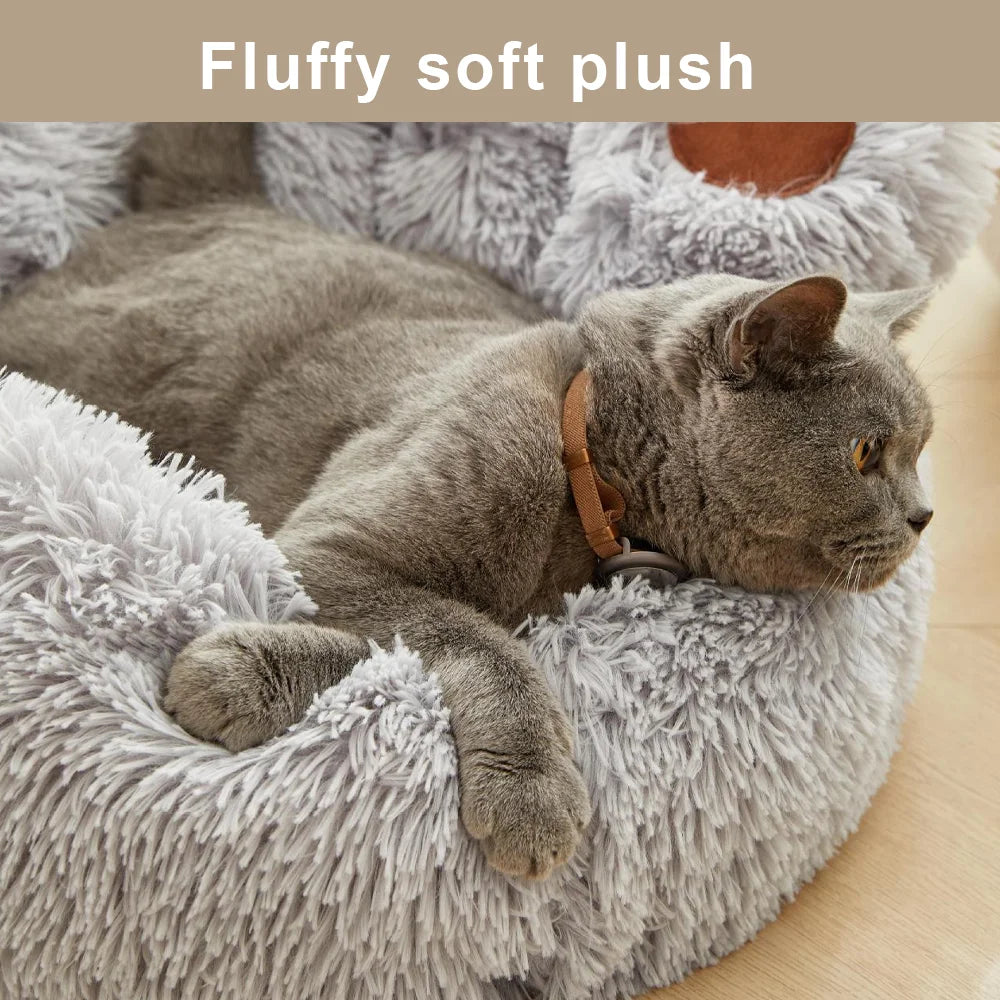Ultra-Soft Fluffy Plush Dog Bed – Calming Bear Paw & Winter Nest