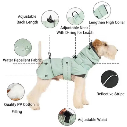 Waterproof Dog Coat with Harness | High Neck & Reflective Strips