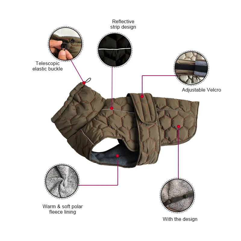 High Neck Dog Coat | Polar Fleece Lining & Reflective Winter Jacket