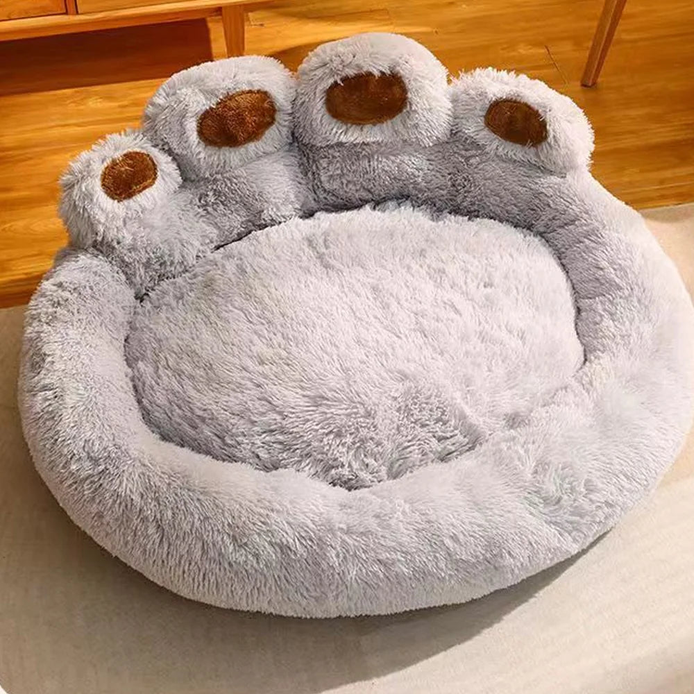 Ultra-Soft Fluffy Plush Dog Bed – Calming Bear Paw & Winter Nest