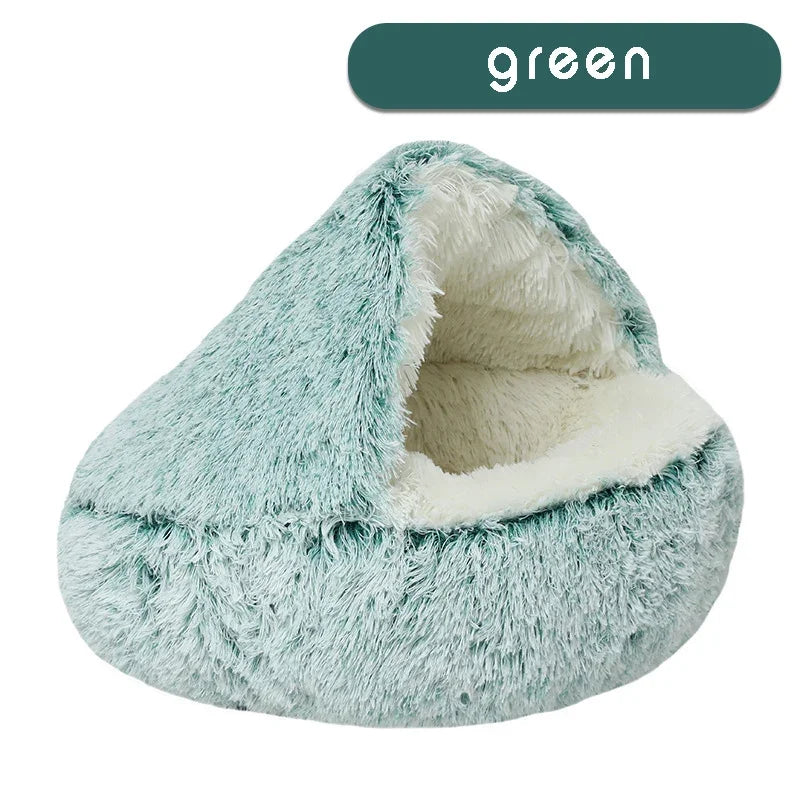 Calming Hooded Cat Bed – Anti-Anxiety Plush Cave & Self-Warming Nest