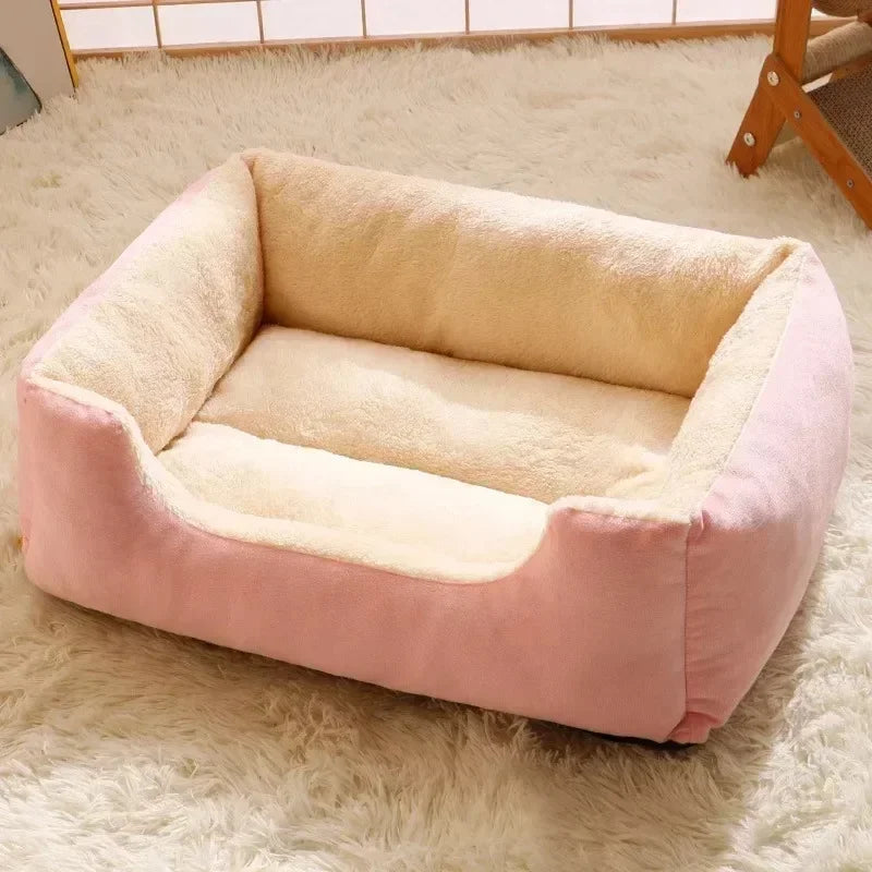 Cozy Rectangular Plush Pet Bed – Scratch-Resistant & High Rebound Nest