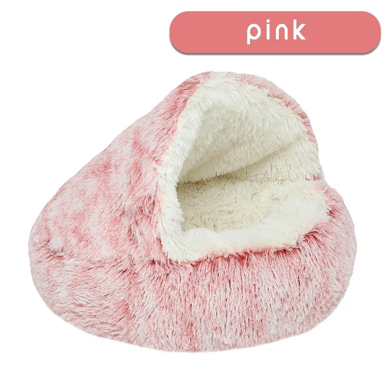 Calming Hooded Cat Bed – Anti-Anxiety Plush Cave & Self-Warming Nest