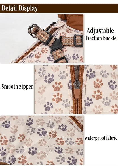 Waterproof Dog Coat | Fleece-Lined & Harness for Easy Walking