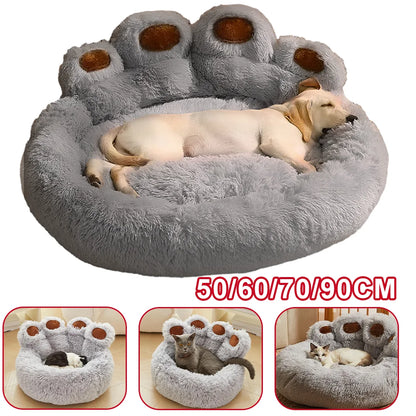 Ultra-Soft Fluffy Plush Dog Bed – Calming Bear Paw & Winter Nest