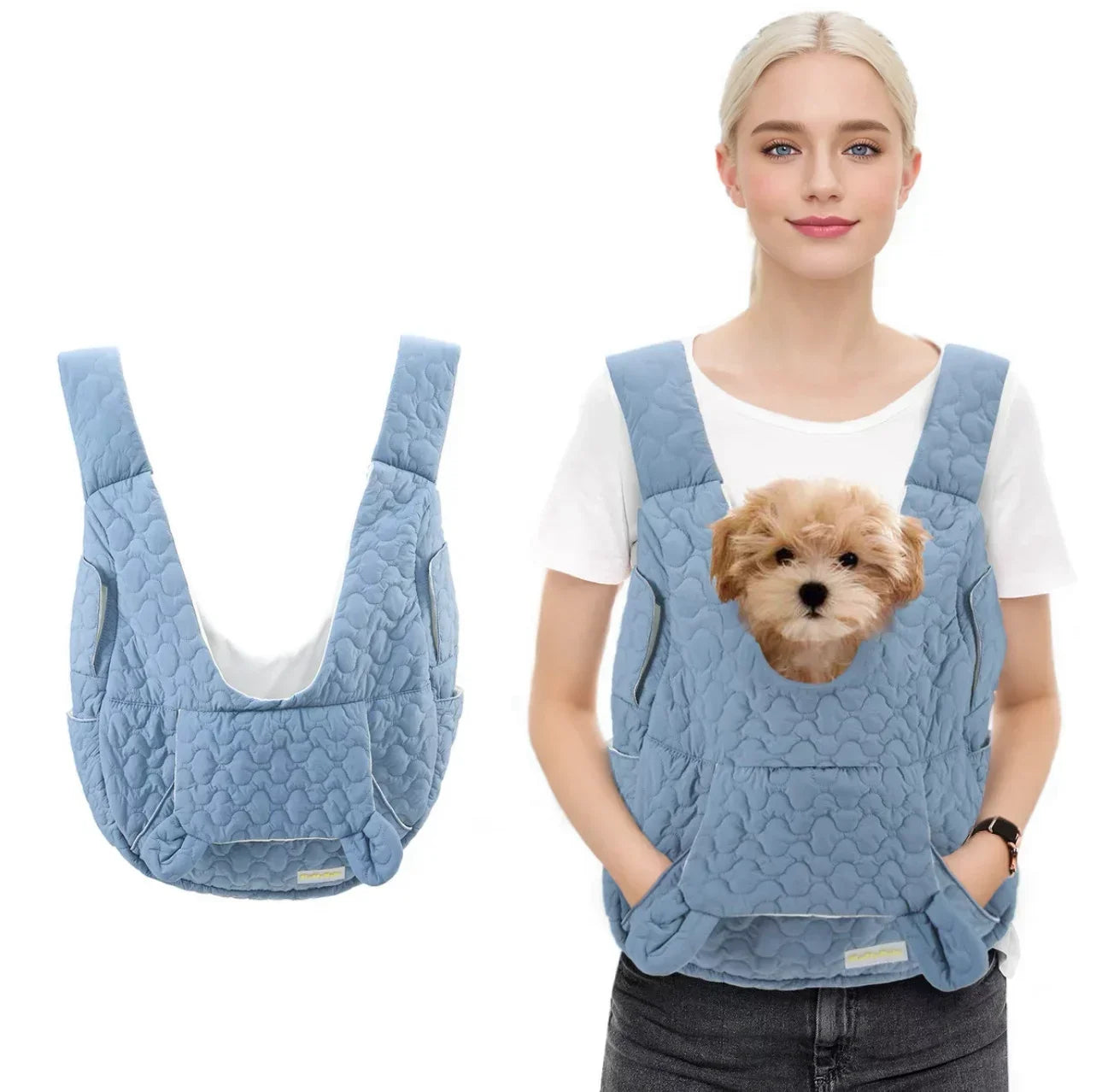 Pet Carrier with Kangaroo Pocket | Quilted Design for Small Dog & Cat