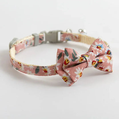 Daisy Floral Breakaway Cat Collar – Soft Cotton Bowknot & Bell