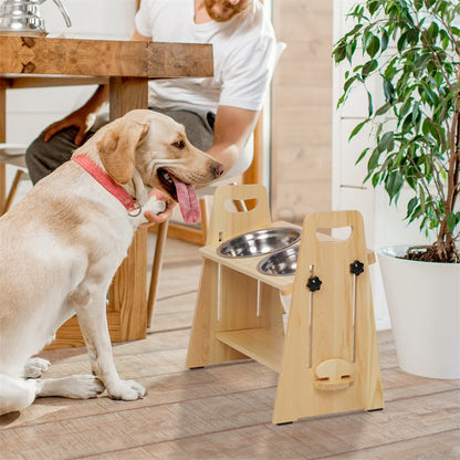 Adjustable Orthopedic Raised Feeder – Pine Wood Tilt Stand for Digestion