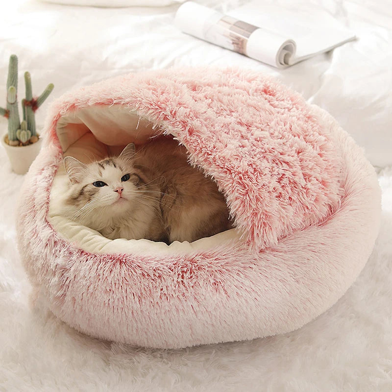 Calming Hooded Cat Bed – Anti-Anxiety Plush Cave & Self-Warming Nest