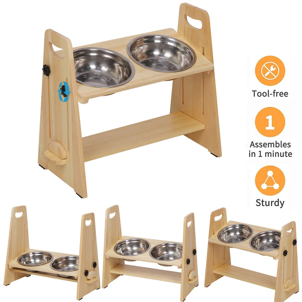 Adjustable Orthopedic Raised Feeder – Pine Wood Tilt Stand for Digestion