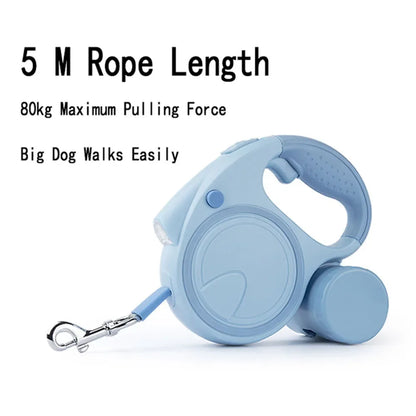 Retractable LED Dog Leash – Night Safety & Waste Bag Dispenser