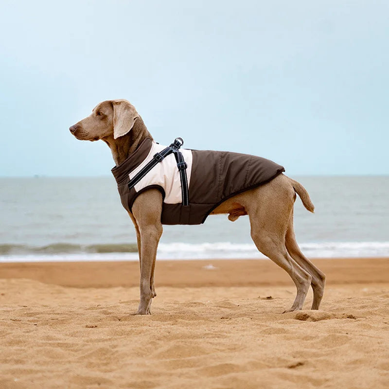 Waterproof Dog Coat with Harness | High Neck & Reflective Strips