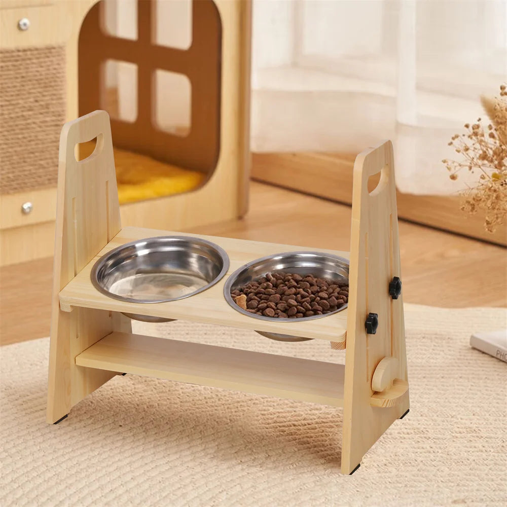 Adjustable Orthopedic Raised Feeder – Pine Wood Tilt Stand for Digestion