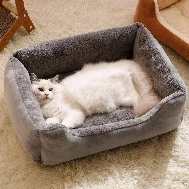 Cozy Rectangular Plush Pet Bed – Scratch-Resistant & High Rebound Nest