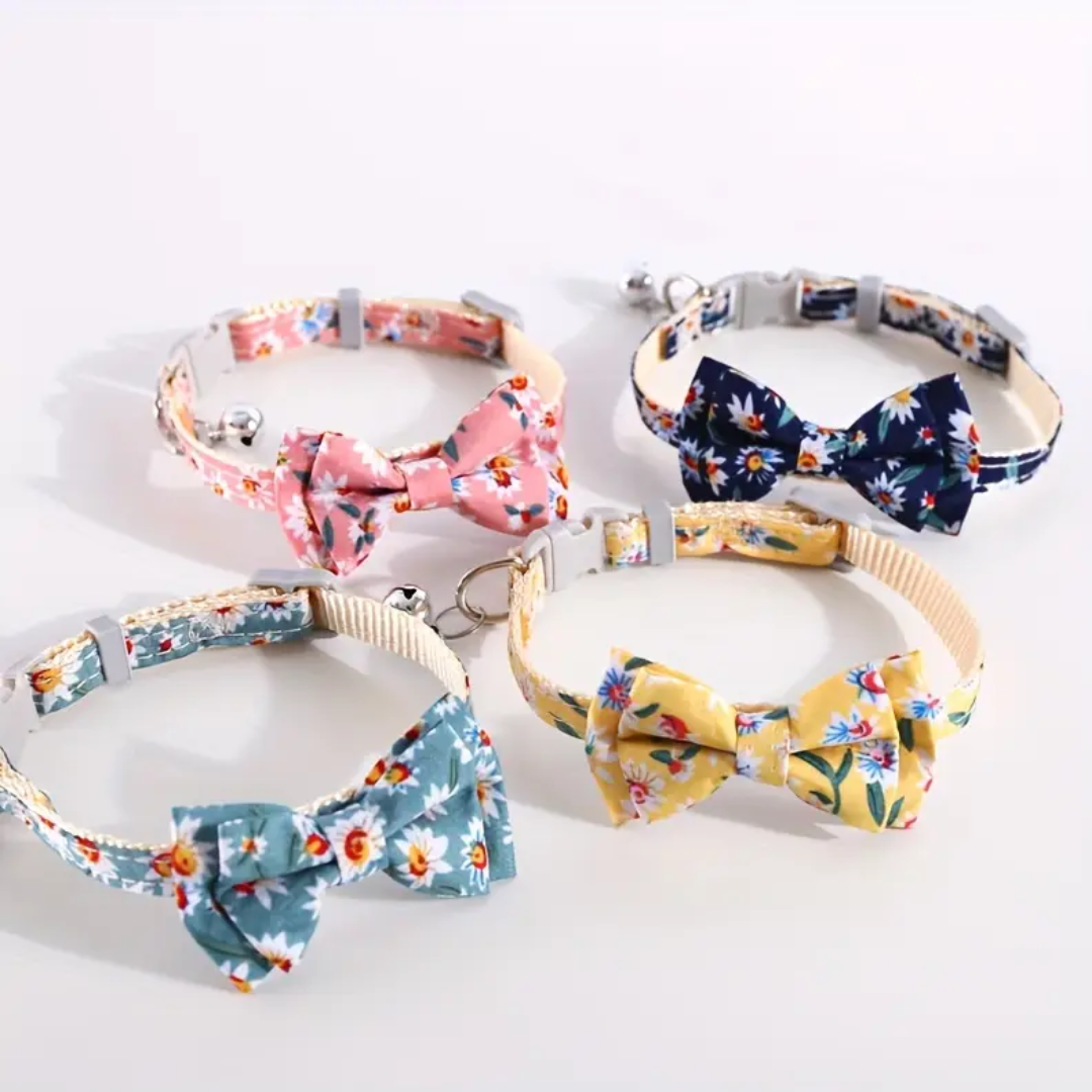 Daisy Floral Breakaway Cat Collar – Soft Cotton Bowknot & Bell